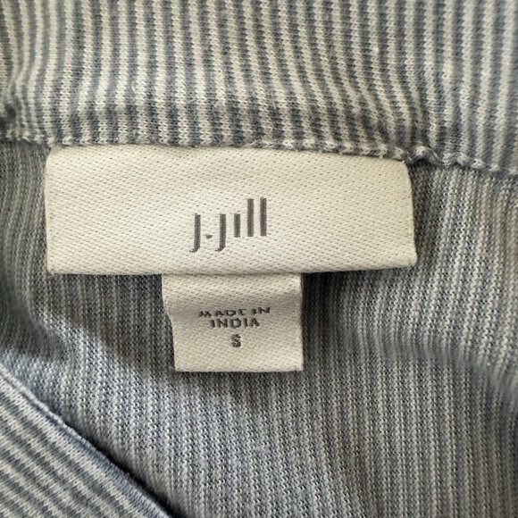 J. Jill Blue Striped Floral Embroidered Top Sz Small Cotton Coastal 3/4 Sleeve - Picture 9 of 11